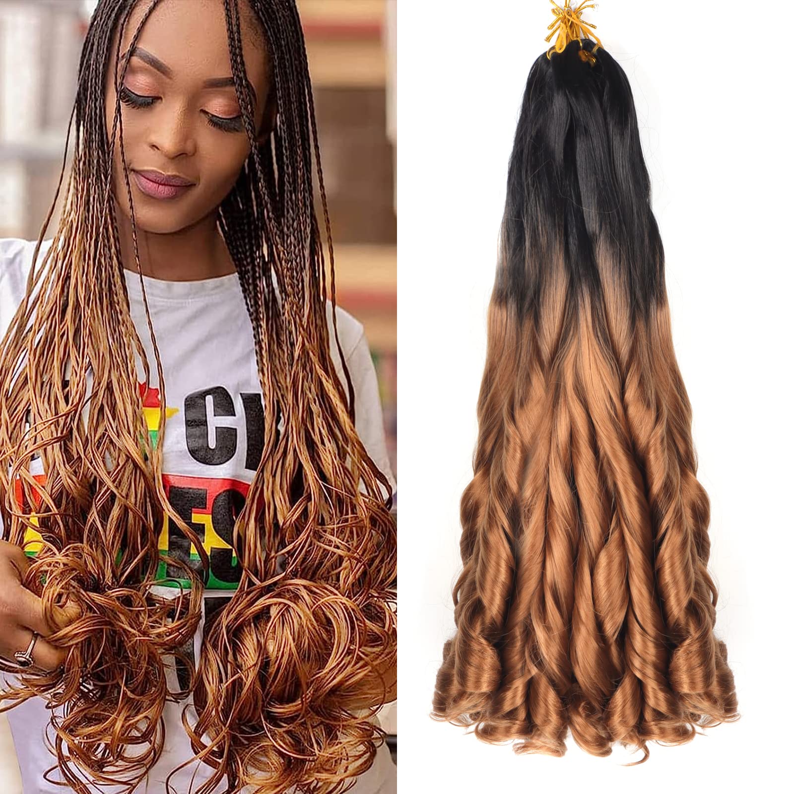 Ainimiu 8 Packs French Braiding Hair 22 Inch Loose Wave Spiral Curly Crochet Hair for Black Women Pre-Stretched With Curly Ends (22 Inch, 1B/30), 68.0 Grams — image 1