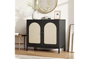 JoanKaren Buffet Cabinet, Kitchen Storage Cabinet with Rattan Doors, Sideboard with Adjustable Shelves, Accent Cabinet Cupboa
