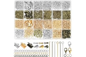HDST-HOME Jewelry Making DIY Kit Accessories, Jewelry Repair Tool Set with Ribbon Crimp Ends, Lobster Clasps, Head Pins, Eye Pins, Jump Rings, Extender Chain, Teardrop Dangle End Beads, Cord Crimp End Tips