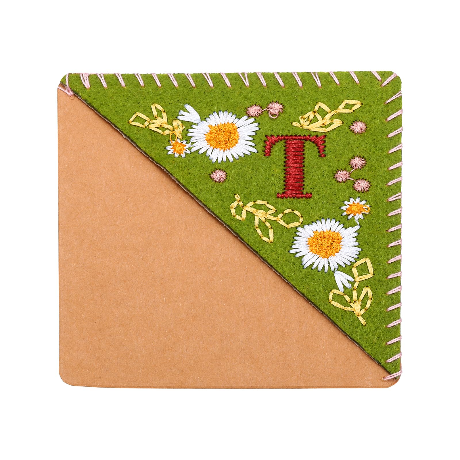 PATIKIL Personalized Embroidered Corner Bookmark, Cute Flower Felt Stitched Triangle Book Mark Page Marker for Women Men Book Lovers Teachers, Green, Letter T