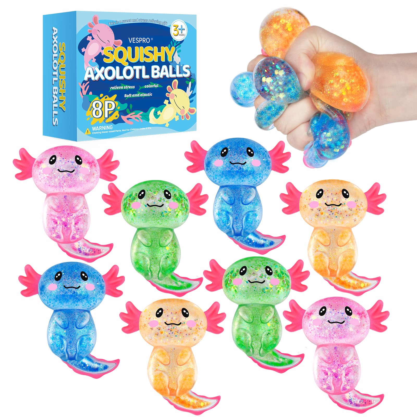 Photo 1 of 8 Pack Slow Rising Stress Ball, Cute Axolotl Stretchy Fidget Toys for Kids Adults, Stress Relief Stress Ball for Anxiety Relief, Ideal for Autistic Kids