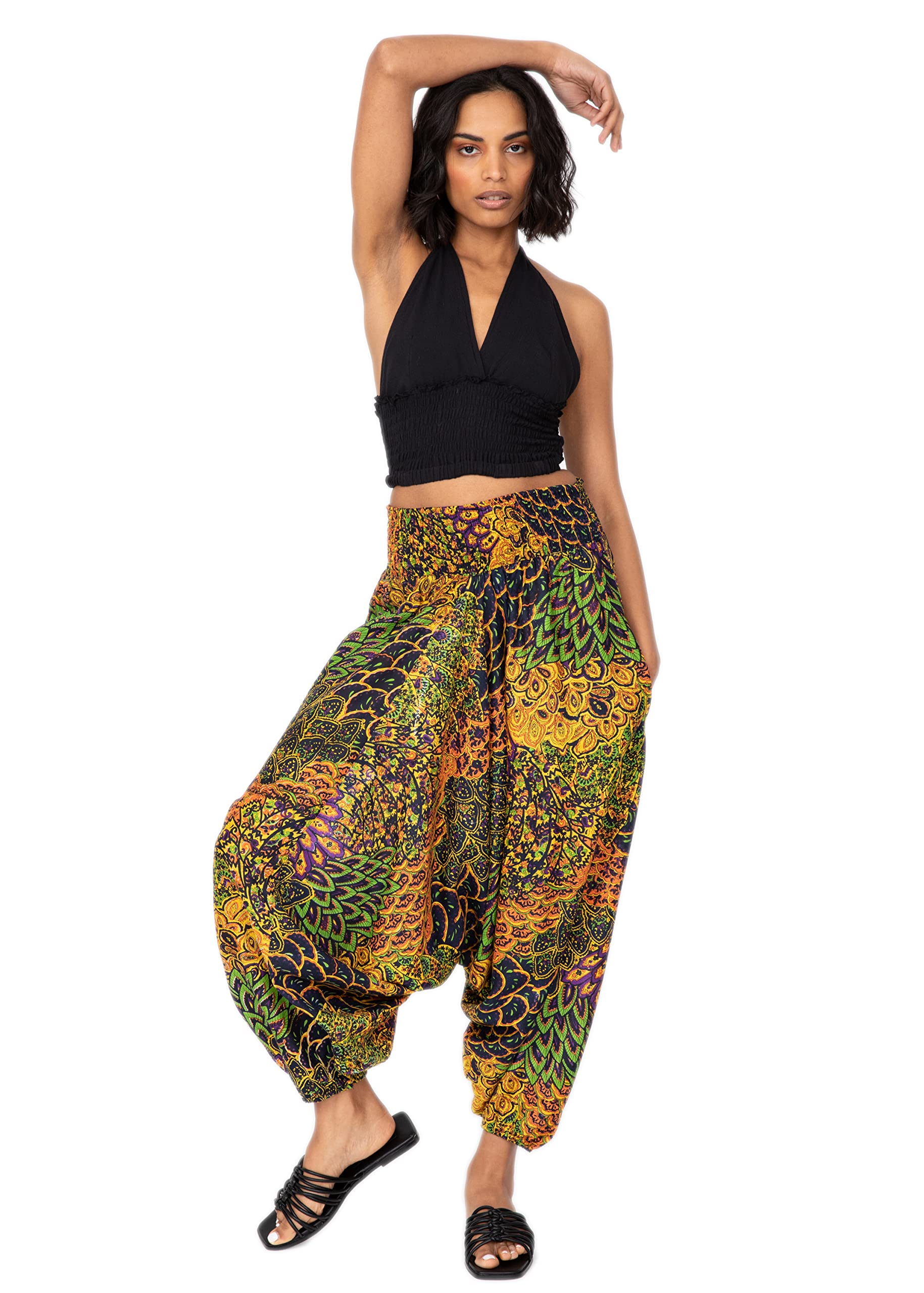 likemary Harem Pants Women – Converts into Strapless Jumpsuit – 2-in-1 Harems - Boho Hippy Trousers with Pockets Pulls Up into Comfy Romper — image 1