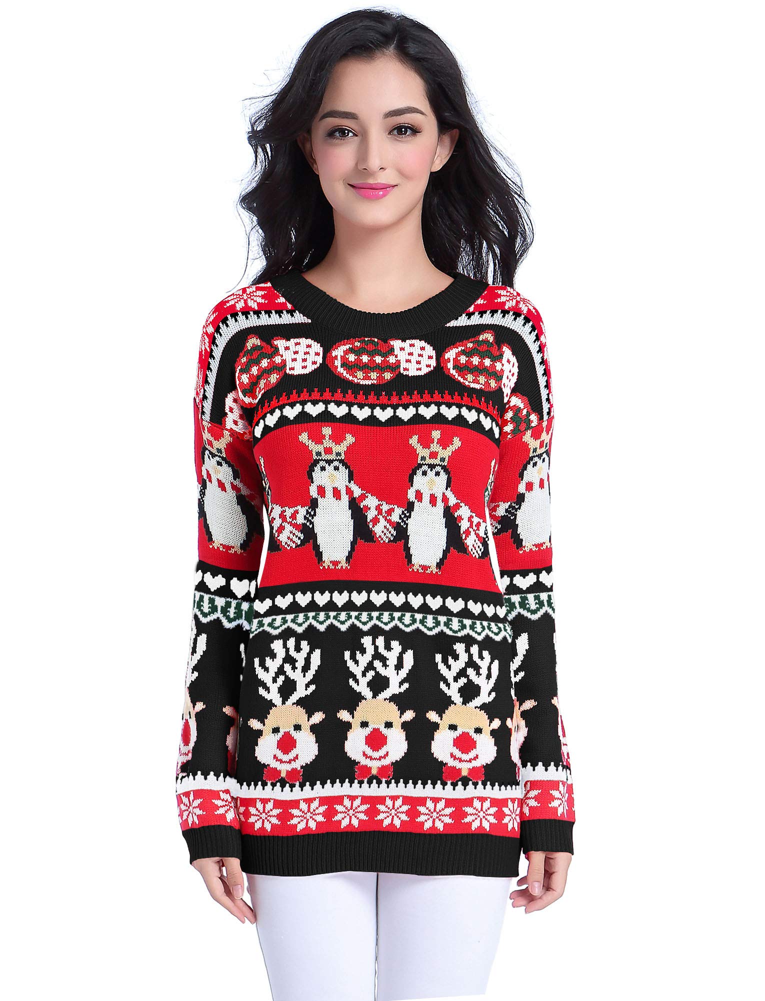 v28 Varied Ugly Christmas Sweater for Women Merry Reindeer Shirt Knit Sweaters - Image 3