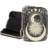 Luoycxy Credit Card Holder for Women,Small Rfid Wallet with Keychain Zipper,Cute PU Leather Card Case Wallet,Accordion Credit Card Wallets Gift,Sun Moon Face