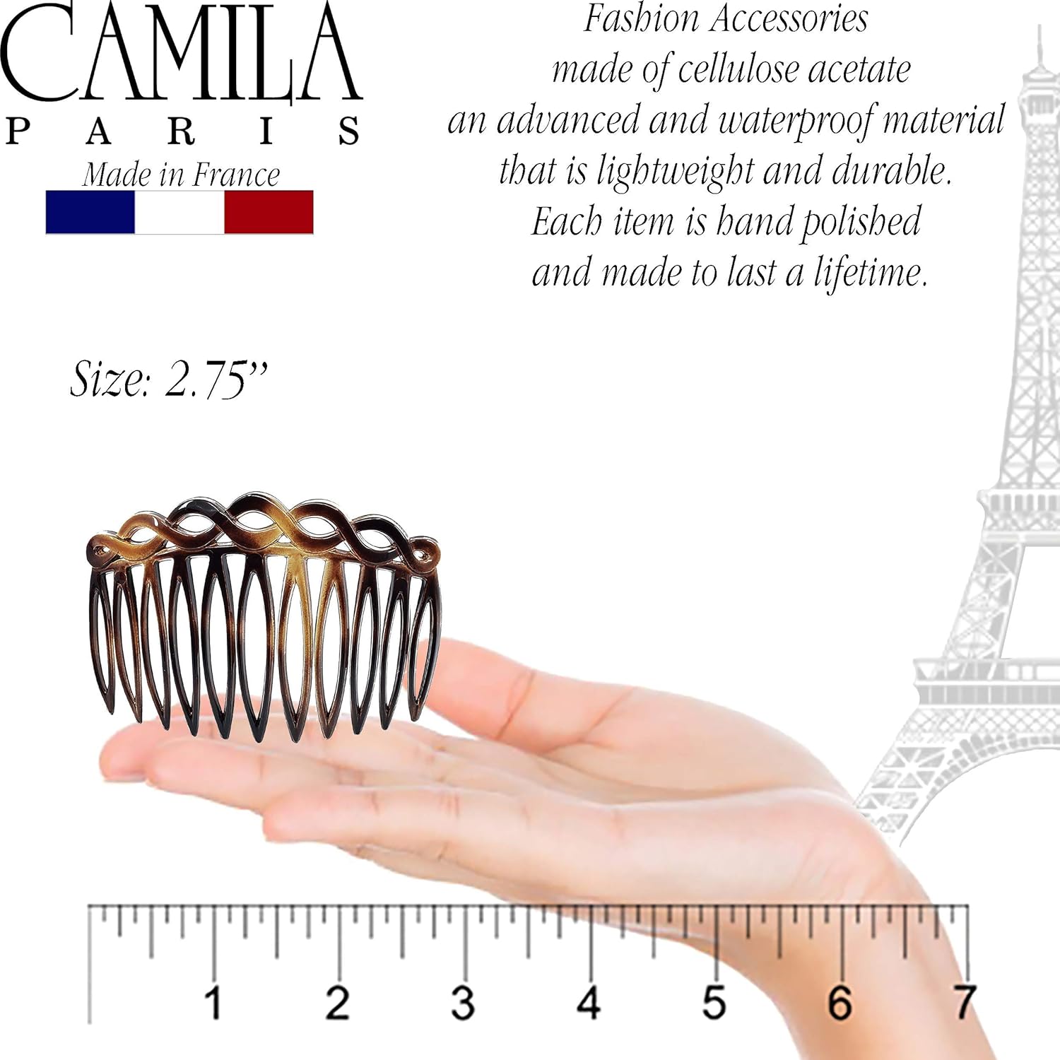 Camila Paris CP33/2 French Hair Side Combs Small Set of 2 Tortoise Shell Flexible Durable Cellulose Hair Combs, Strong Hold Hair Clips for Women, No Slip Styling Girls Hair Accessories, Made in France : Beauty