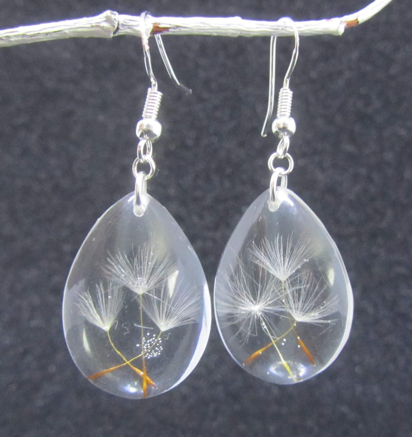 dandelion earrings, resin earrings, flower earrings, clear