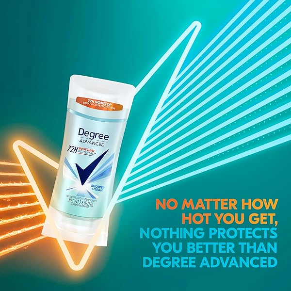 DEGREE ADVANCED PROTECTION ANTIPERSPIRANT DEODORANT SHOWER CLEAN FOR 72-HOUR SWEAT & ODOR CONTROL FOR WOMEN, WITH BODY HEAT ACTIVATED TECHNOLOGY, 2.6 OZ