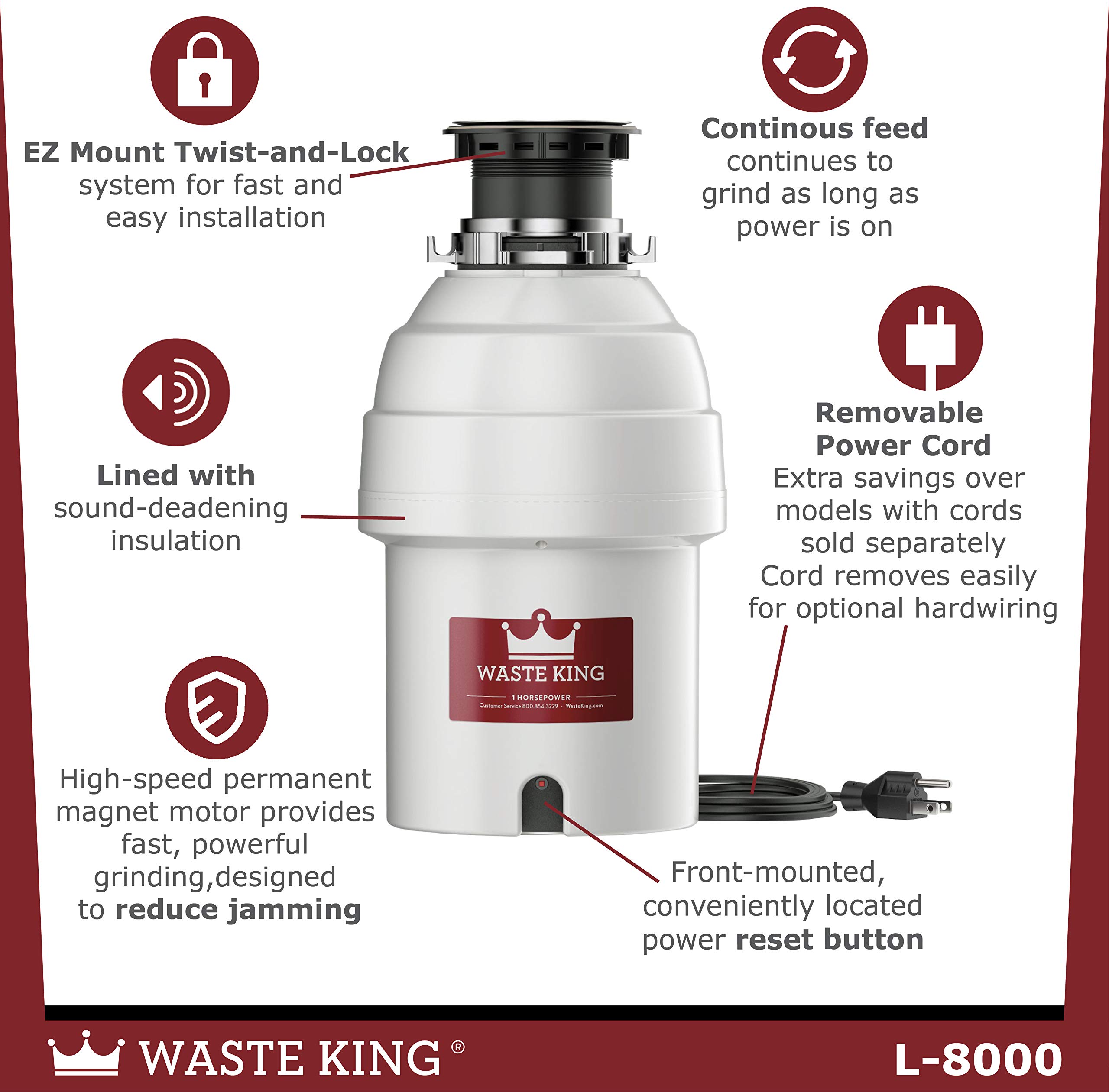 Waste King L8000 Garbage Disposal with Power Cord, 1 HP Buy Online