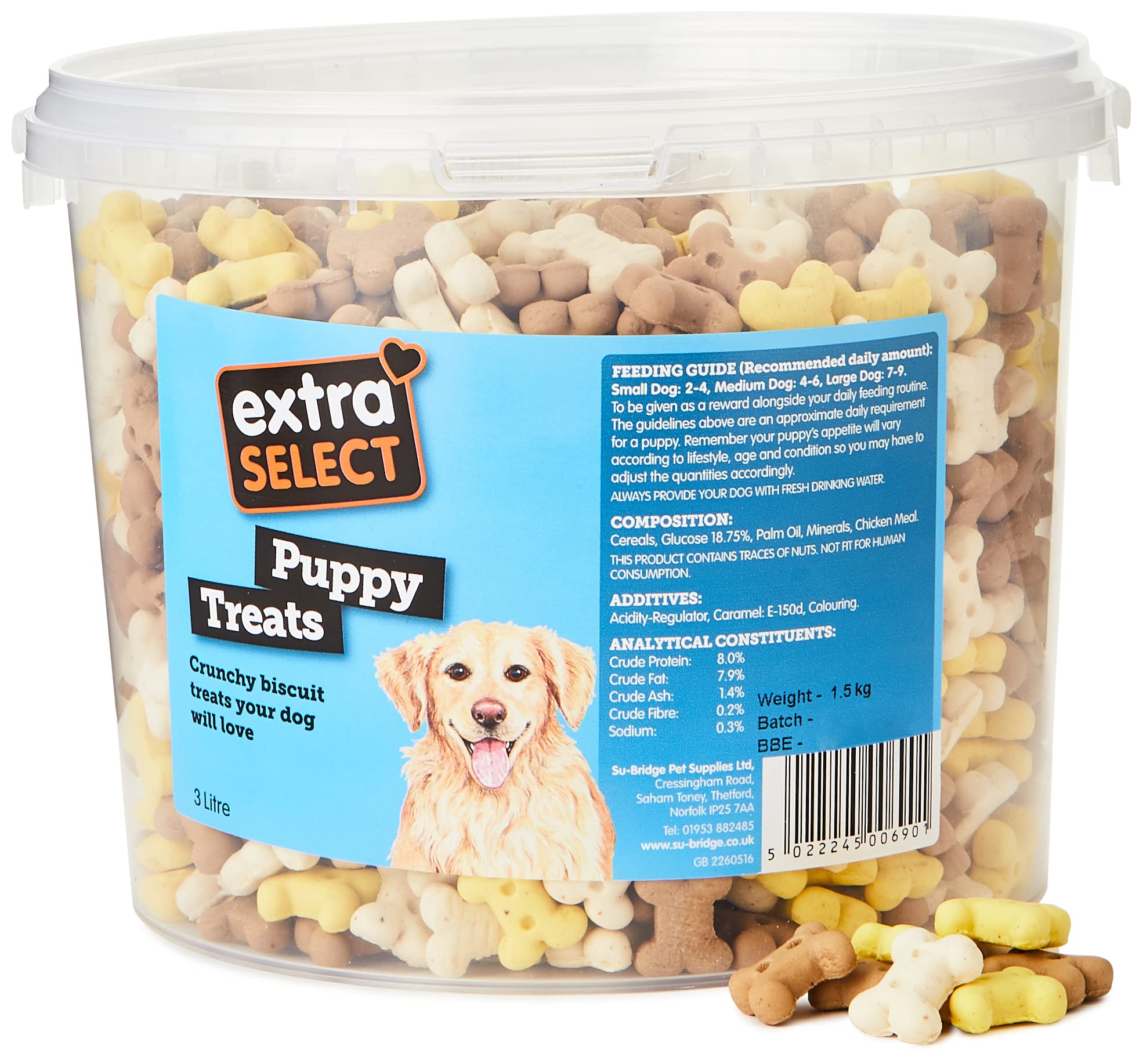 Extra Select Puppy Bones Dog Treat Biscuits in a 3ltr Bucket (approx 1070 biscuits)