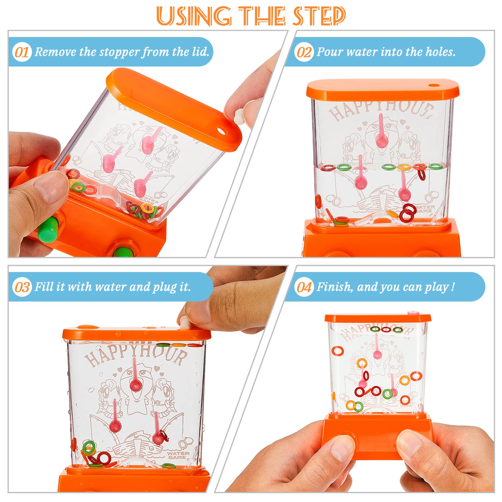 4 Pieces Handheld Water Game Arcade Water Ring Water Tables for Beach Toys Fish Rings Party Favor Fun Game Basketball Fun Gifts Without Water in a Gift Box 2.6 x 3.27 in (Vivid Style)