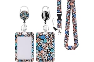 INSFASHBLE ID Badge Holder with Lanyard, Badge Lanyards for Women with Retractable Badge Reel Clip, Keychain with Id Holder, Black Flower ID Badge Holder Lanyards for ID Badges for Nurse Teacher Office Gifts