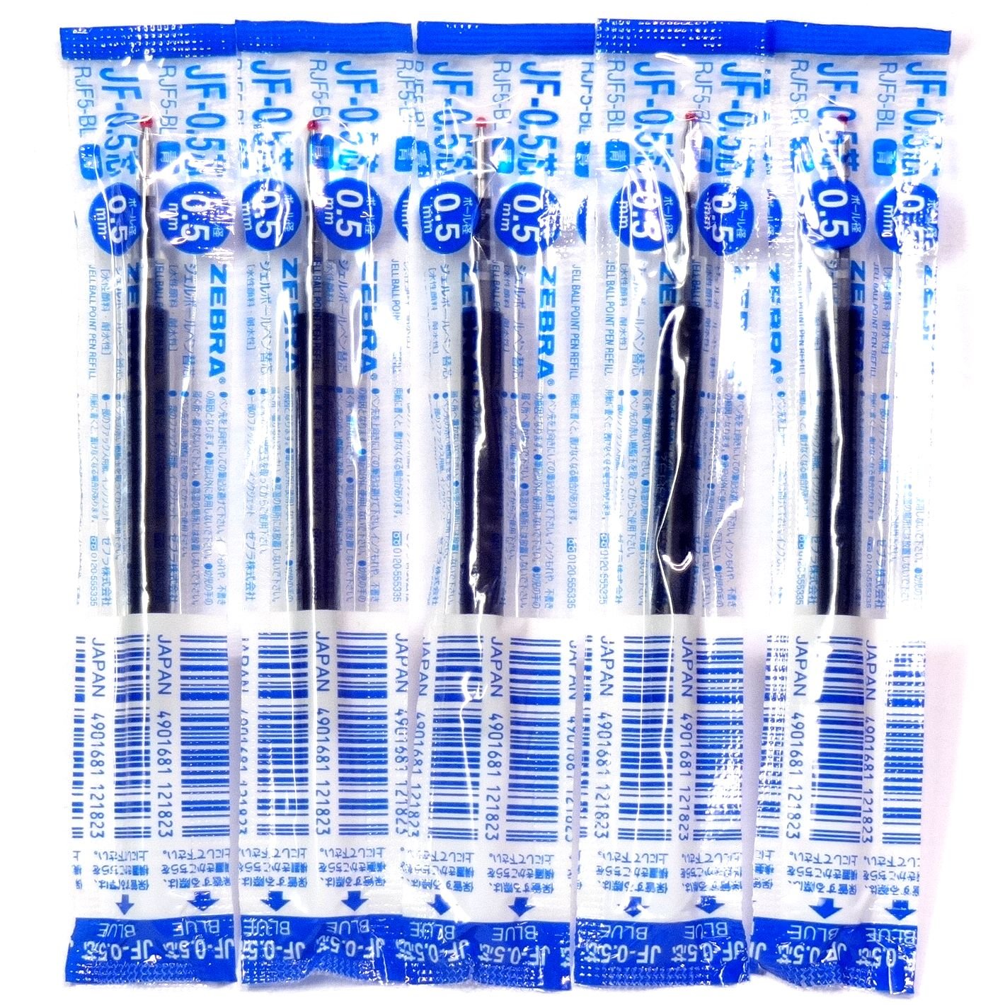 Photo 1 of Zebra 0.5mm Blue Ink Refill (JF-0.5), for Zebra Sarasa Clip 0.5 Gel Ballpoint Pen(JJ15-BL), × 5 Pack/total 5 pcs (Japan Import) [Komainu-Dou Original Package]