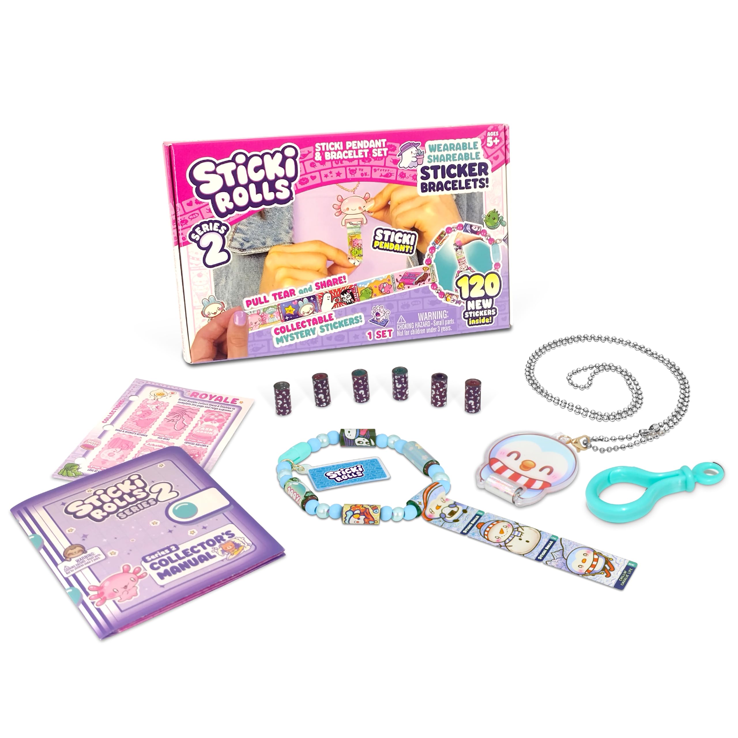 Sky Castle Sticki Rolls Pendant Pack | 120 Exclusive Wearable Shareable Stickers with Toy Pendant and Bracelet | Collect and Share | Ages 5 and Up | Series 2 - Chillin Charlie