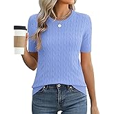 Micoson Womens Short Sleeve Cable Knit Sweater Tops Crewneck Lightweight Spring Summer Shirts Business Dressy Casual Outfits