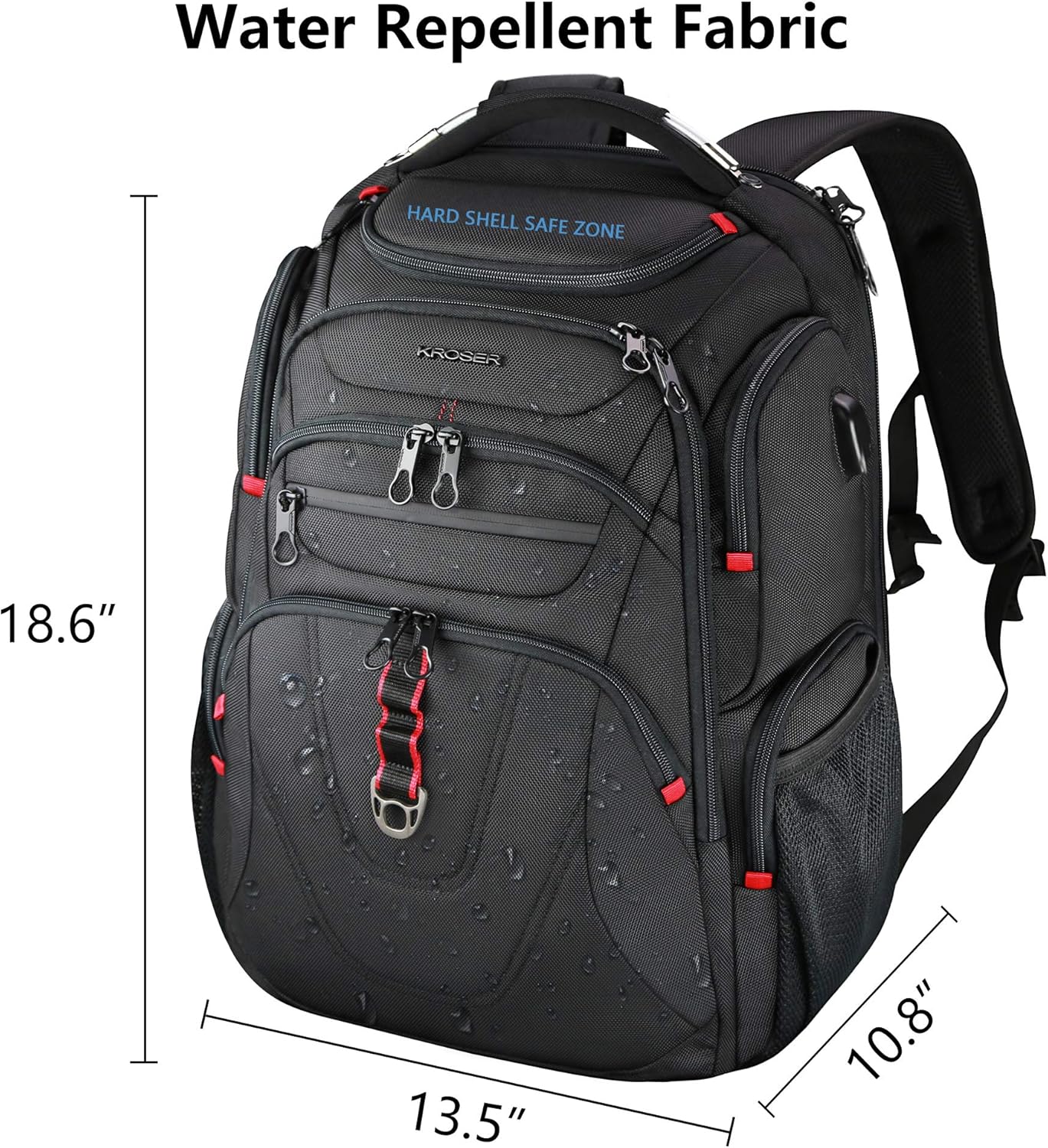 KROSER Travel Laptop Backpack 17.3 Inch XL Heavy Duty Computer Backpack Water-Repellent College Daypack Check Point Friendly Business Backpack with RFID Pockets & USB Port for Men/Women-Black: Computers & Accessories