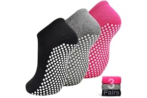 SkiBeaut Yoga Grips Non Slip Socks 3 Pairs Pilates Anti Skid Grippers Grippy Ballet Barre Socks for Women