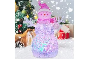 XYVOXME Snowman Christmas Decoration LED Lighted Snowman Figurines with 6H Timer 3 AAA Battery Operated Christmas Acrylic Snowman Decorations for Indoor Holiday Tabletop Decorations Gifts (Pink Hat)
