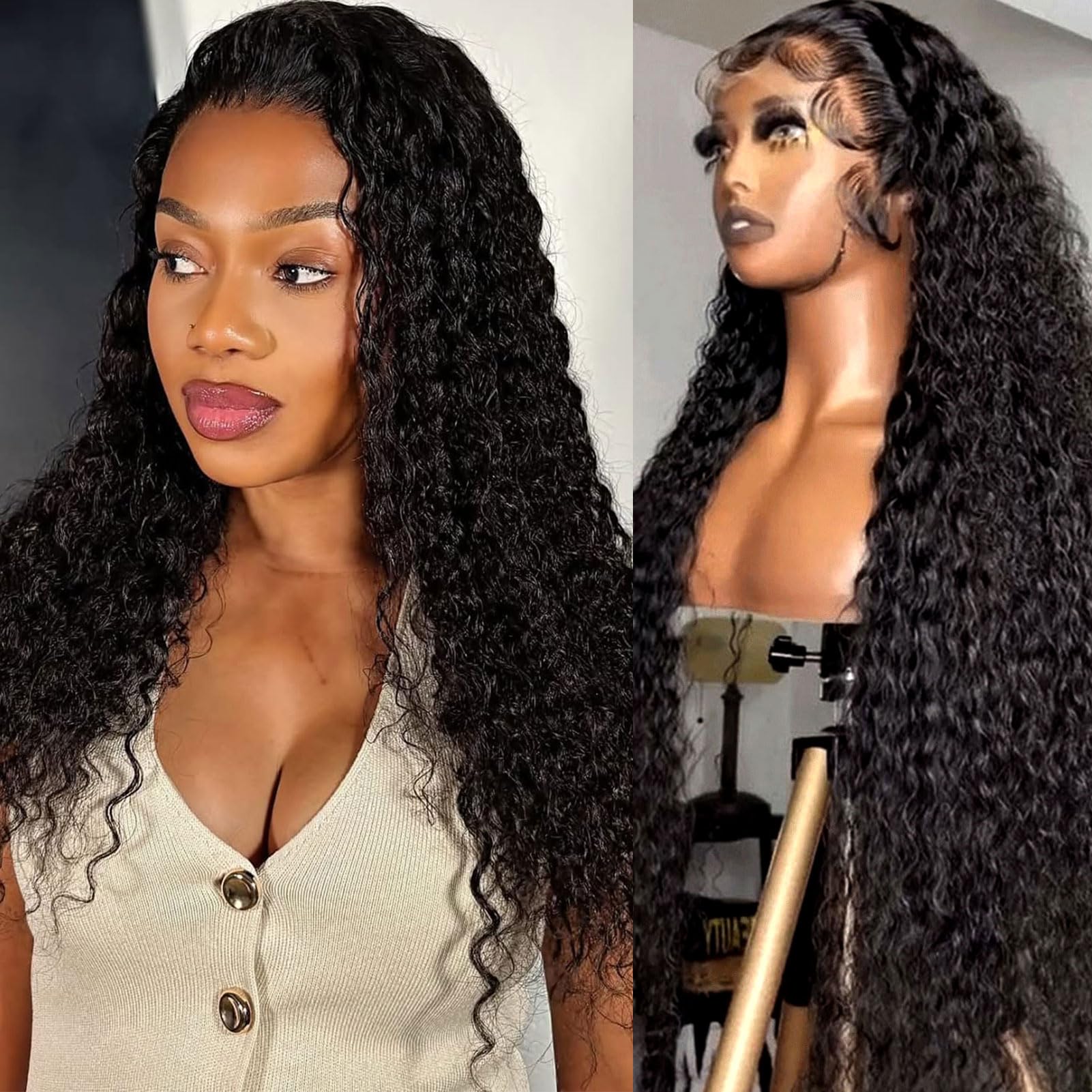 IWISH 210% Density Water Wave Wig Human Hair Glueless 13x4 Lace Front Wig for Women Black Curly Hair Wig Natural Looking Human Hair Wigs 22 Inch 0.1mm Ultra Thin HD Invisible Lace