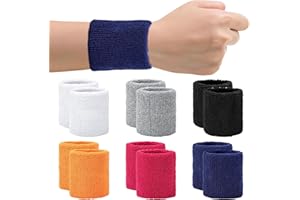 Shuoteng Sports Wrist Bands Cotton Sweat Bands, 12Pcs Sports Wrist Sweat Bands Wristbands Sweatbands, Elastic Sweatbands Thic
