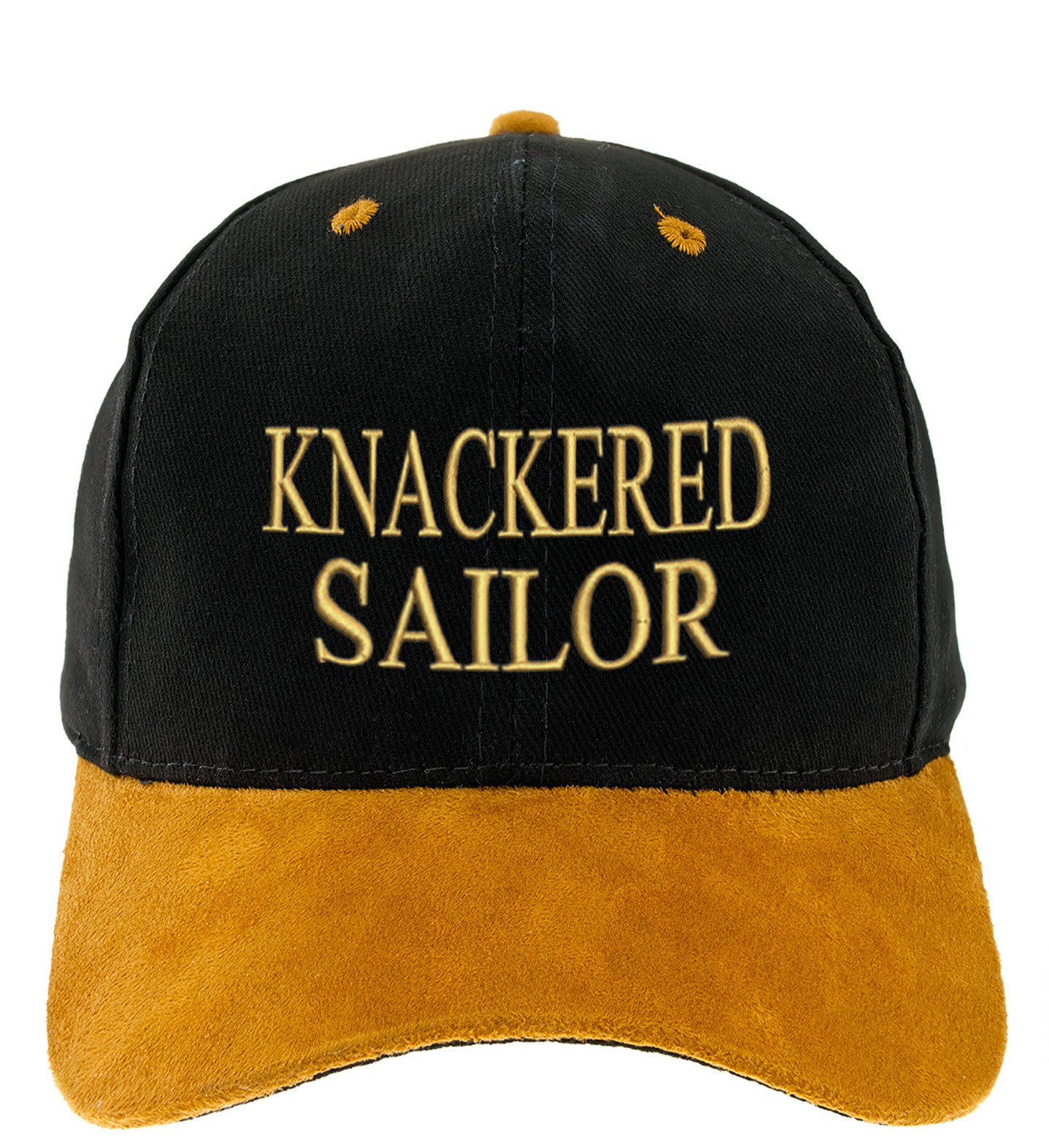 4sold 100% Cotton Ancient Mariner, Captain Cabin Boy Crew First Mate Anchor Yachting Baseball Cap Inscription Lettering Black Gold (KNACKERED Sailor)