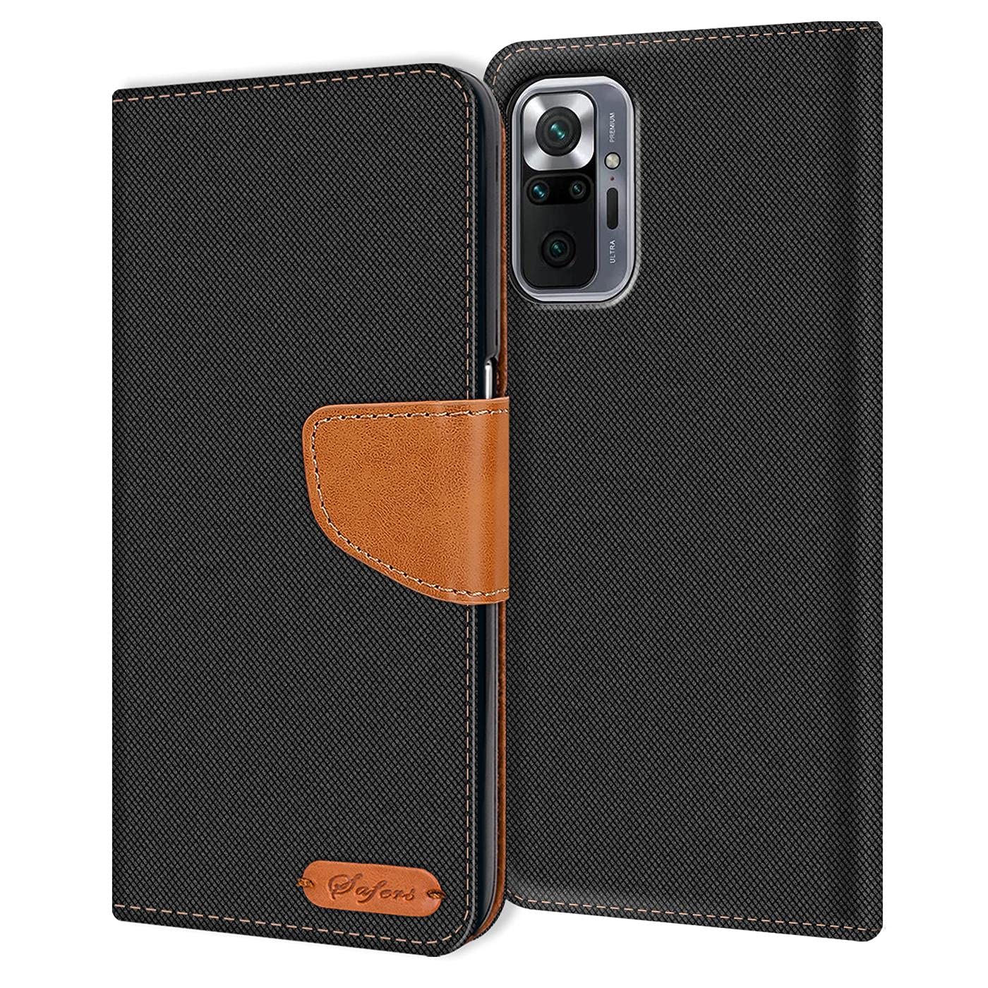 Verco Phone Wallet Case compatible with the Xiaomi Redmi Note 10 Pro, Canvas Faux Leather Book Cover for the Redmi Note 10 Pro Flip Case Bag Hinged - Black