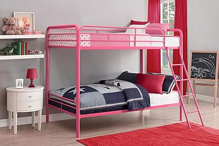pink bunk bed with slide