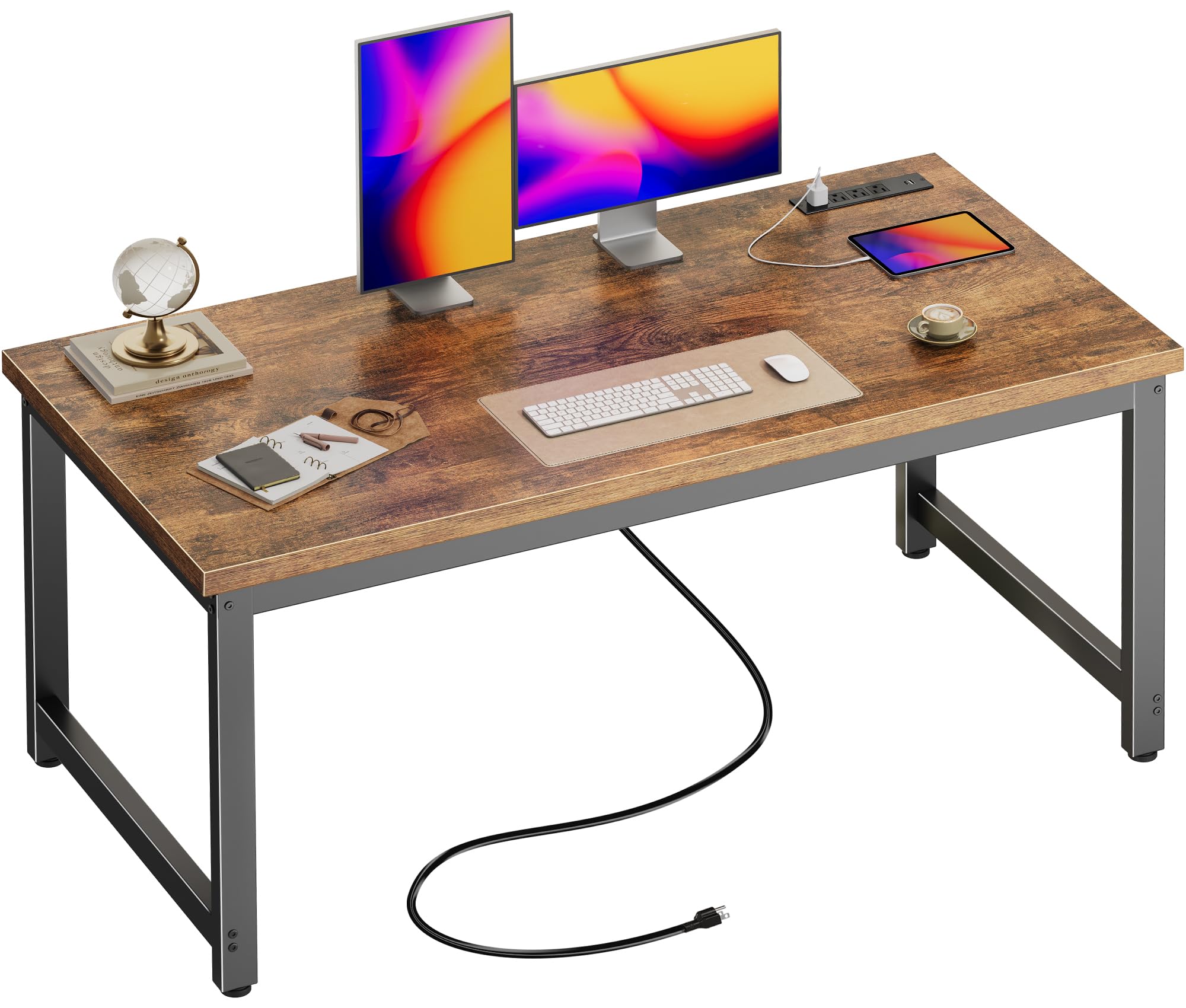 Photo 1 of **MISSING PARTS**Huuger 55 x 24 inch Desk with Power Outlets & USB-C, Deeper & Thicker Desktop, Robust Metal Tubes, Computer Desk, Heavy Duty Office Desk, Work Gaming Desk for Home Office, Rustic Brown