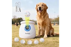 Pet Prime Upgraded Automatic Dog Ball Launcher for Large Dogs,Interactive Rechargeable Dog Ball Thrower Launcher Toy,Adjustable 10-64ft,6PCS 2.5" ETPU Balls & 1 Whistle Included,Outdoor Use