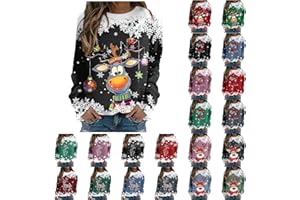 Christmas Sweashirt for Women Ugly Christmas Sweaters Reindeer Red Wine Glass Printed Funny Xmas Holiday Pullover Tops