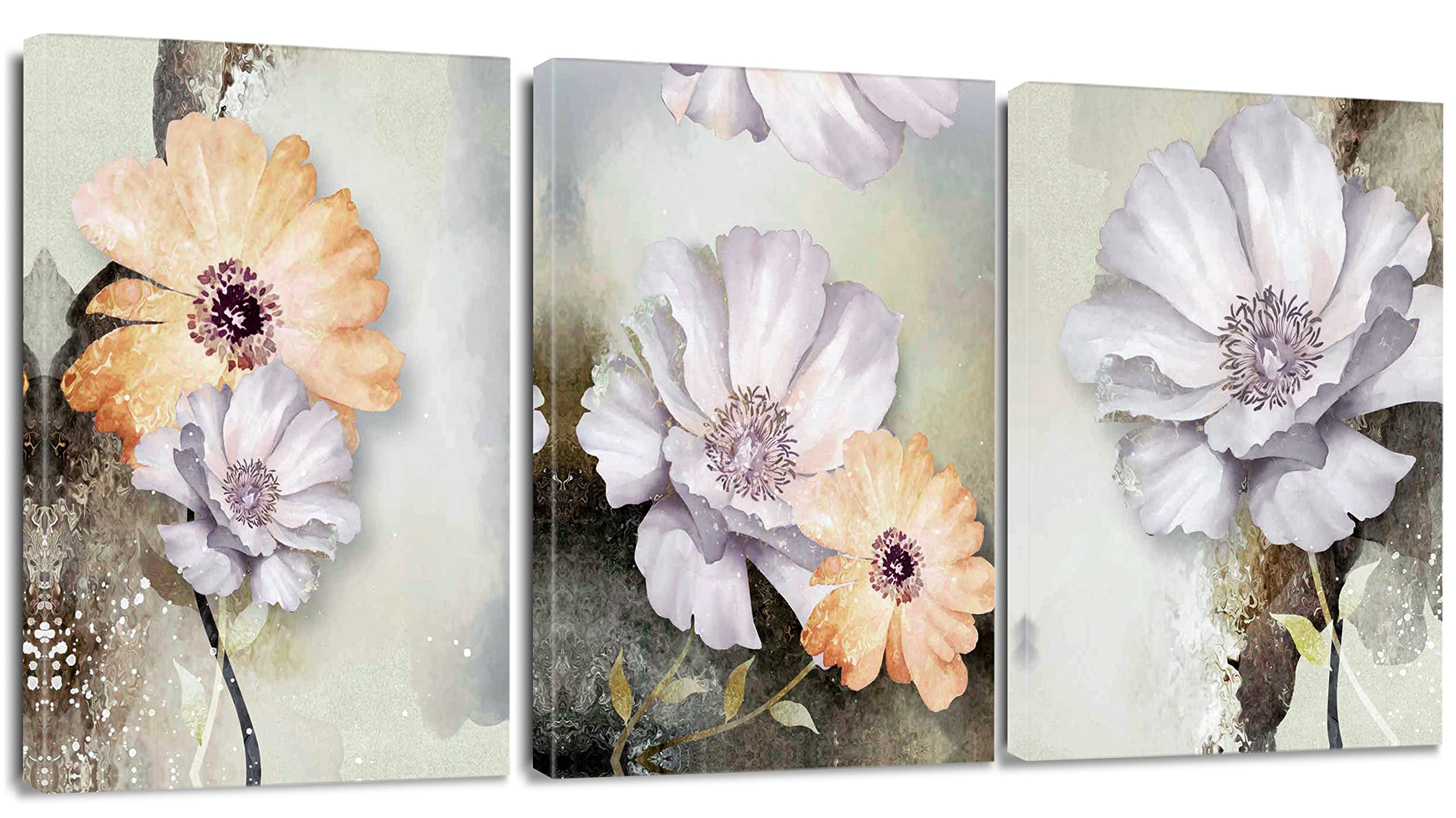 Artscope 3 Pieces Wall Art Canvas Prints - Yellow and White Flowers Picture Painting - Modern Wall Artwork Framed for Gifts Bathroom Living Room Home Office Decor - 30 x 40 CM