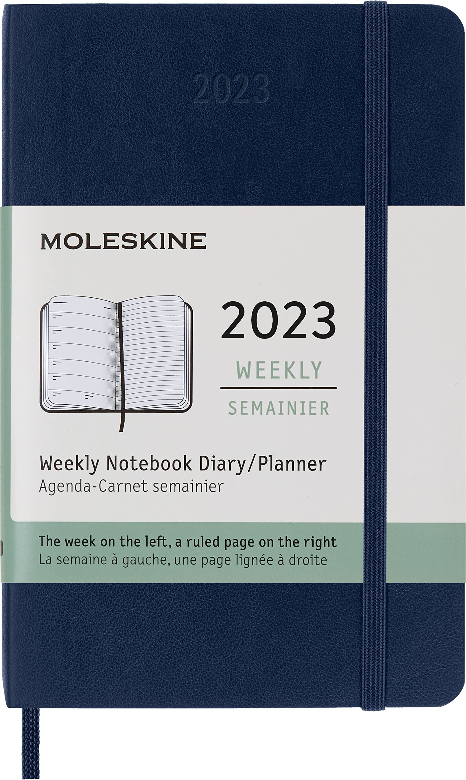 Moleskine Weekly Planner 2023, 12-Month Weekly Diary, Weekly Planner and Notebook, Soft Cover, Pocket Size 9 x 14 cm, Colour Sapphire Blue