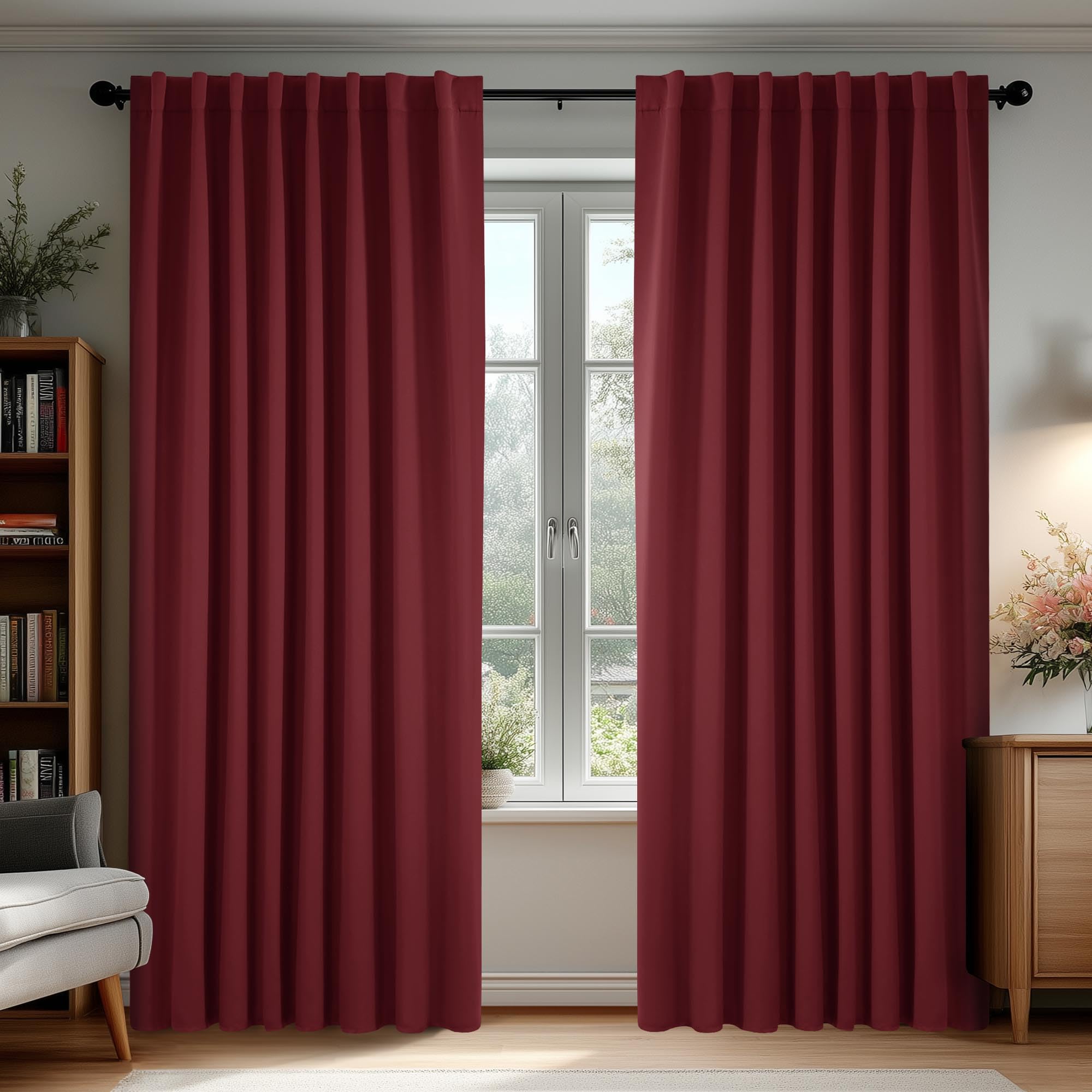 Deconovo Blackout Curtains, Thermal Insulated, W70 x L84 2 Panels, Back Tab, Machine Washable, Room-Darkening Drapes for Bedroom/Living Room Burgundy Red Image