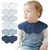 MairMore 6-Pack Muslin Baby Bibs, 360&deg; Rotate Flower-Shaped Drool Bibs | 100% Cotton, Soft &amp; Absorbent, Designed for Drooling &amp; Teething Babies, for Boys and Girls Aged 0-36 Months (Blue)