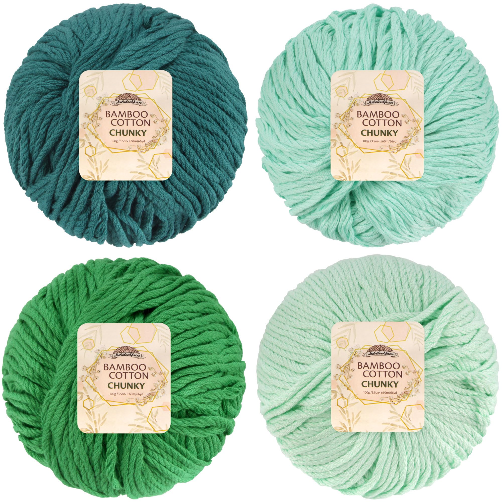 JubileeYarn Bamboo Cotton Chunky Yarn - 100g/Ball - Shades of Green - 4 Balls — image 1
