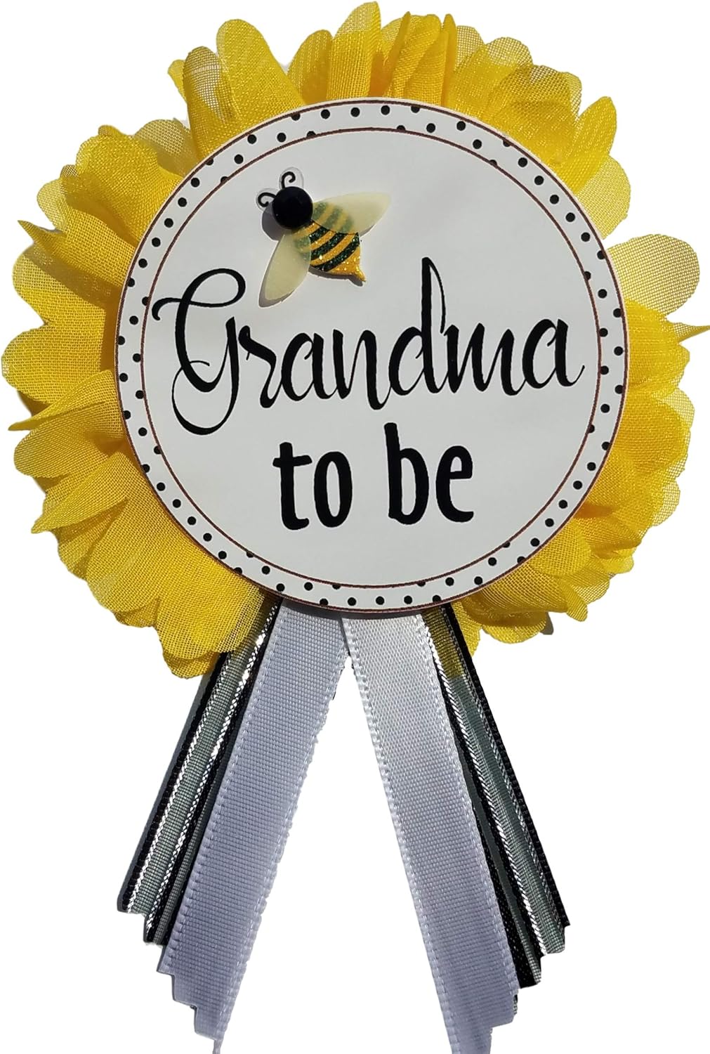 Amazon Com Grandma To Be Pin Baby Shower Badge Corsage Yellow Flower Black Ribbon Pin For Nona To Wear Baby Sprinkle Bumble Bee Everything Else