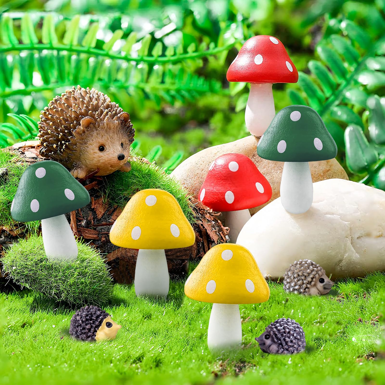 YHTCC 10 Pack Miniature Fairy Garden Ornaments Outdoor Accessories, Mini Mushrooms and Hedgehog Gifts, Cute Stuff Fairy Garden Kits for Children, Plants Potted Bonsai Craft Decoration