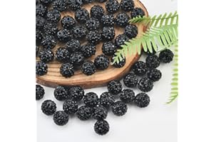 ABITONCC 120pcs 10mm Rhinestone Clay Beads, Polymer Fancy Bling Beads for Baseball Necklace, Round Shamballa Disco Sparkly Beads for Jewelry Making-Black