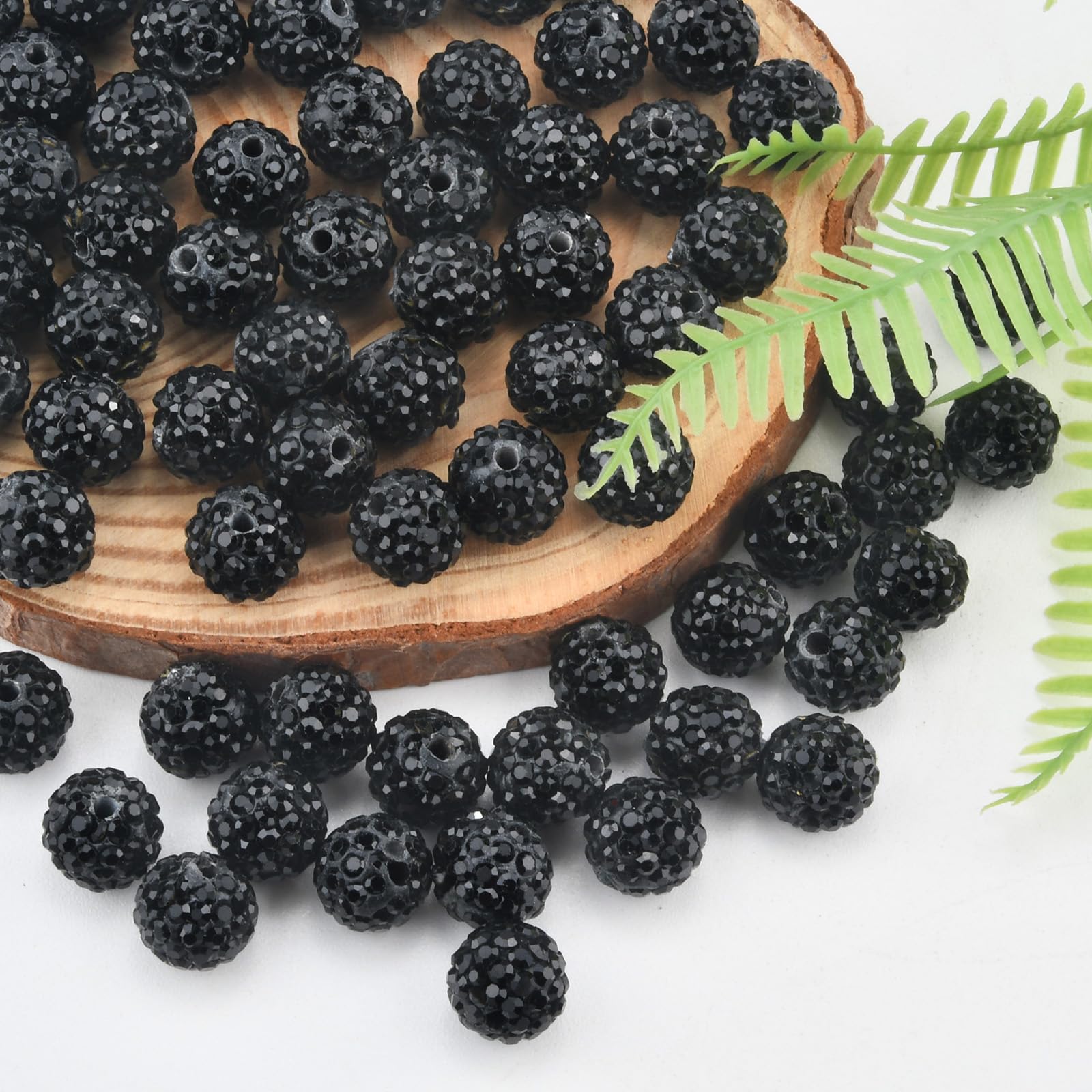 Photo 1 of 120pcs 10mm Rhinestone Clay Beads, Polymer Fancy Bling Beads for Baseball Necklace Bracelet Shamballa Disco Sparkly Jewelry Making-Black