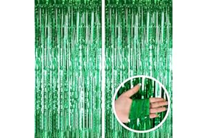 Green Streamers-SINBEE Foil Fringe Curtain Green Backdrop for Dinosaur Birthday Decorations St Patrick's Day Football Christmas Party Decorations- 2 Packs