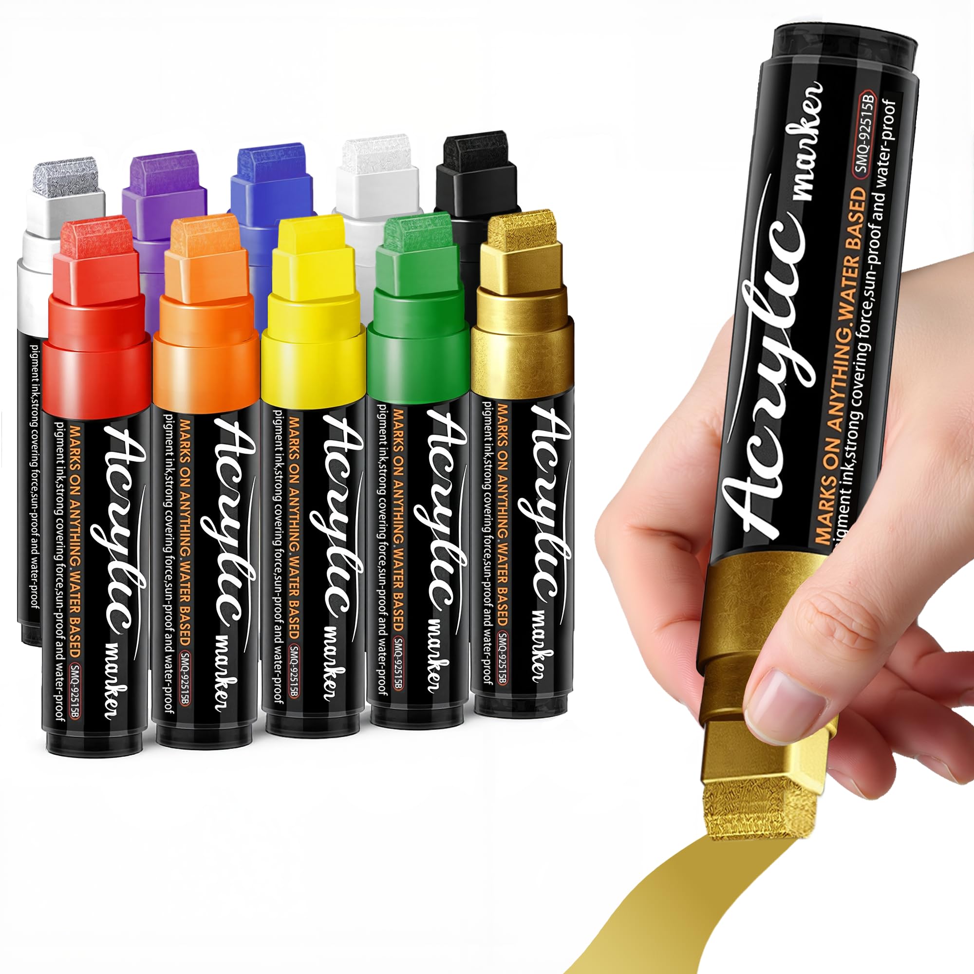 Photo 1 of Acrylic Paint Markers, 10 Colors Poster Markers Jumbo 16mm Wide Tip Permanent Ink 36g, Thick Acrylic paint pens for Fabric, Poster, Glass, Rock Painting, Stone, Wood, Car, Ceramic