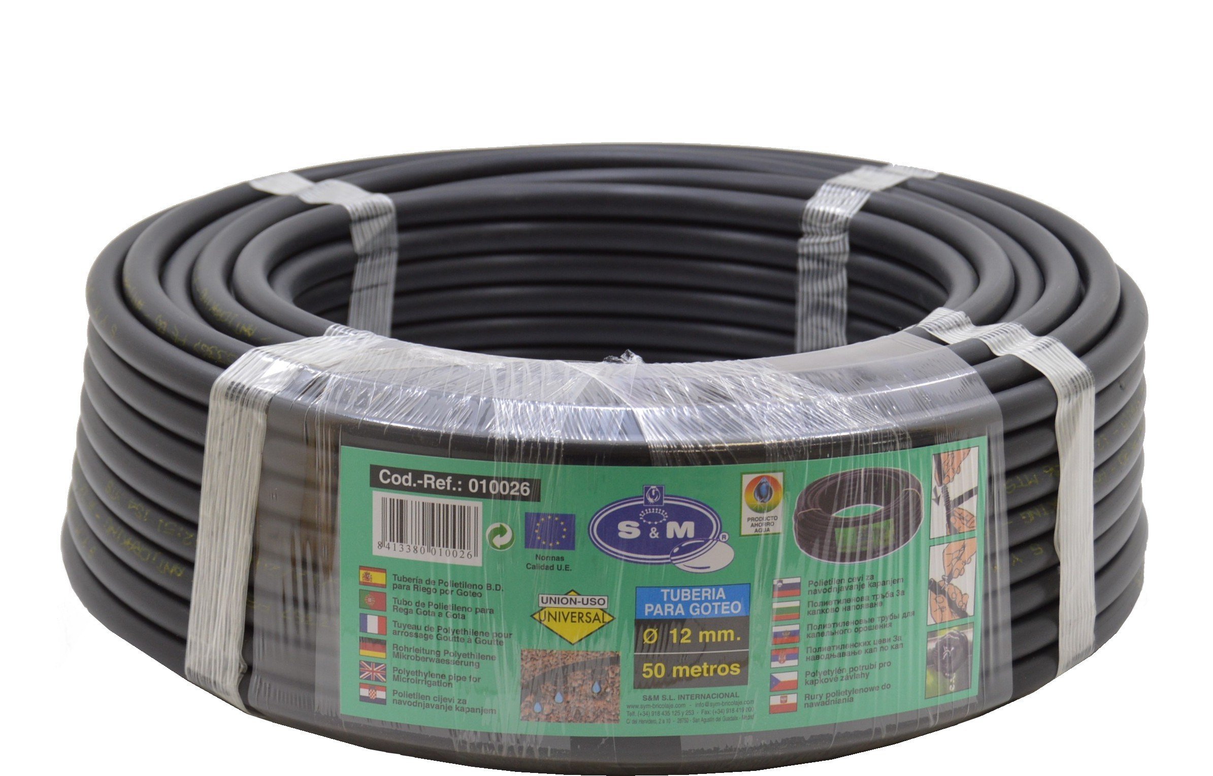 S&M 010026 – Drip Pipe, 12 mm x 50 m, Black