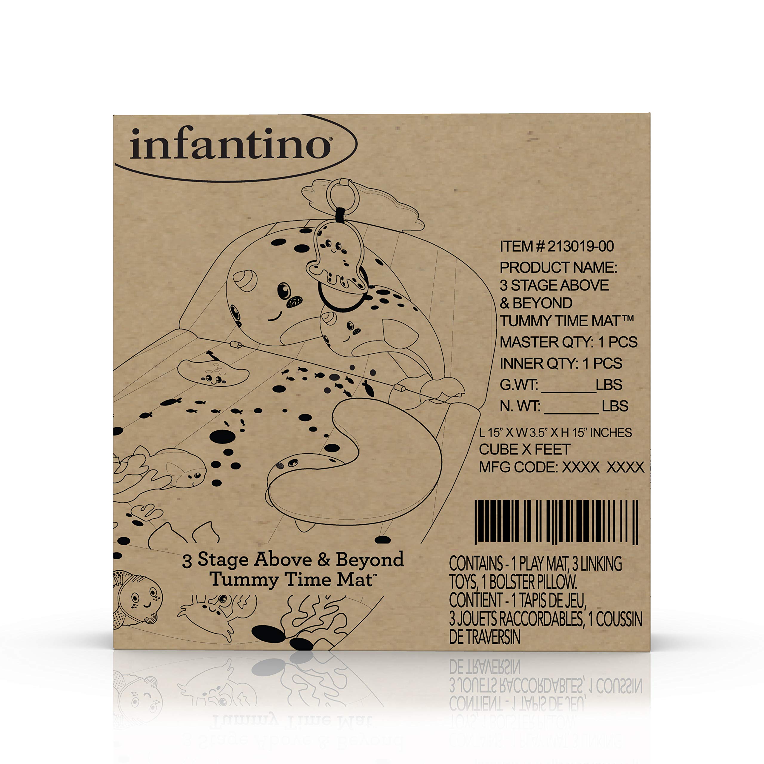 Infantino 3 Stage Above & Beyond Tummy Time Mat - 3 Play Modes for Gross Motor Development, 3 Removable Ocean Themed Toys, Tummy-Time Bolster, Giant 38