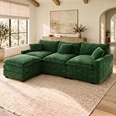 Dravonlab Modular Sofa Cloud Couch Sectional Couches for Living Room, Green | Deep Seat Couch, L Shape Sofa, Modular Design, Chenille Fabric, 3 Seater Couch with Ottoman &amp; Throw Pillows, Easy Assembly
