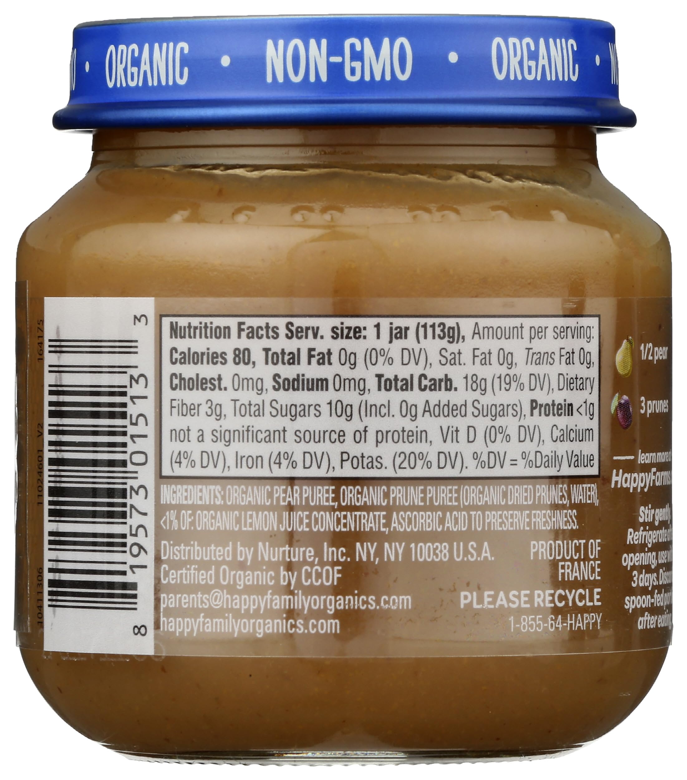 Happy Baby Organic Stage 2 Pears & Prunes Baby Food, 4 OZ