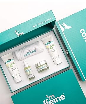 mCaffeine Green Tea Quick Face Detox Gift Kit | Dirt Removal, Exfoliation, Hydration | Face Wash, Face Scrub, Face Serum, Night Gel | Paraben & SLS Free