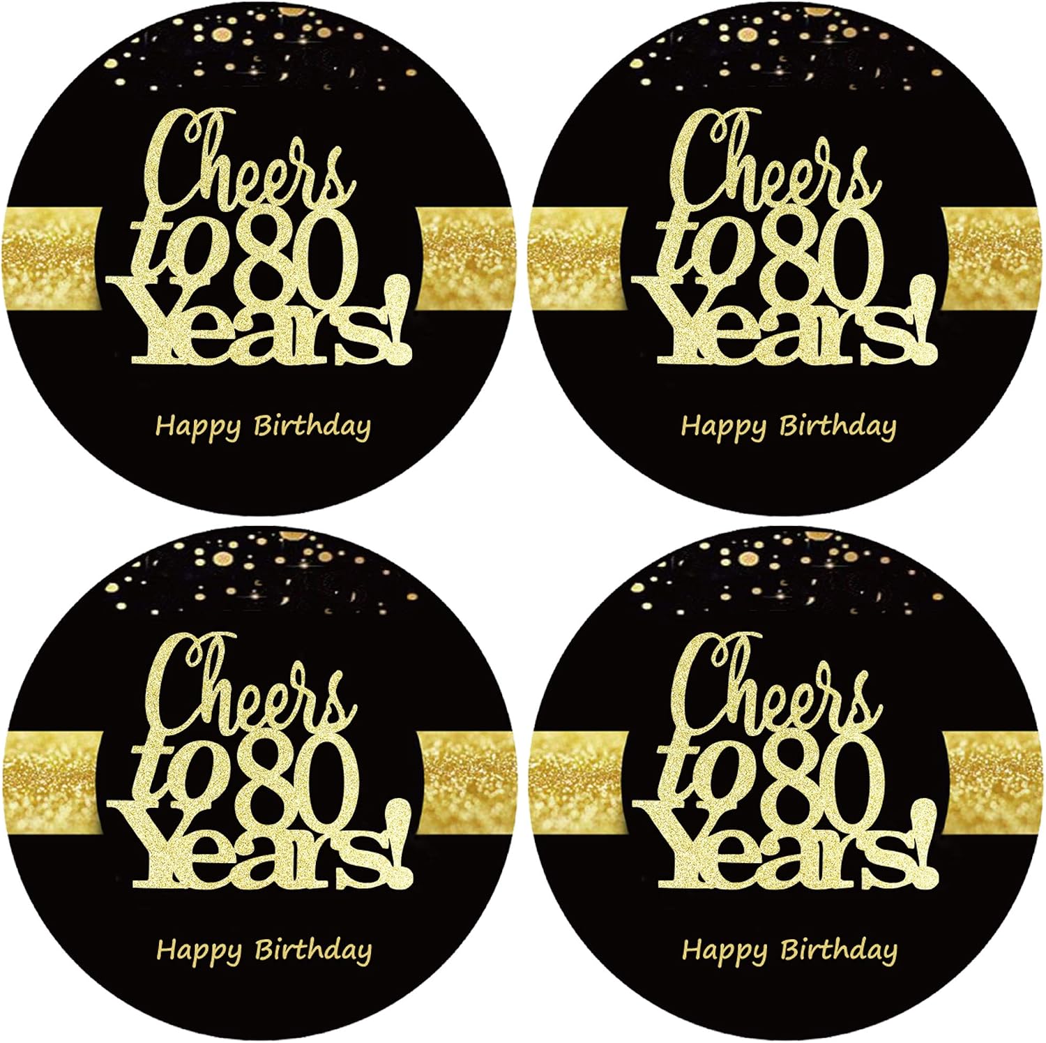 Sumerk 48 PCS Cheers to 80 Years Birthday Stickers - Large Bottle Stickers, 80th Birthday Seals, 2 INCHES Round Party Favors