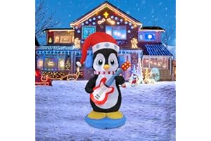 HZGDEJTG 6ft Christmas Inflatable Outdoor Decorations, Penguin Playing Guitar Inflatable Patio Decorations with LED Lights for Indoor Outdoor Patio Garden Christmas Decorations