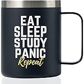 Onebttl Funny College Student Gifts Coffee Mug, School Student Gifts 12oz/350ml Stainless Steel Coffee Cup with Lid for Christmas, Birthday - Eat Sleep Panic Repeat