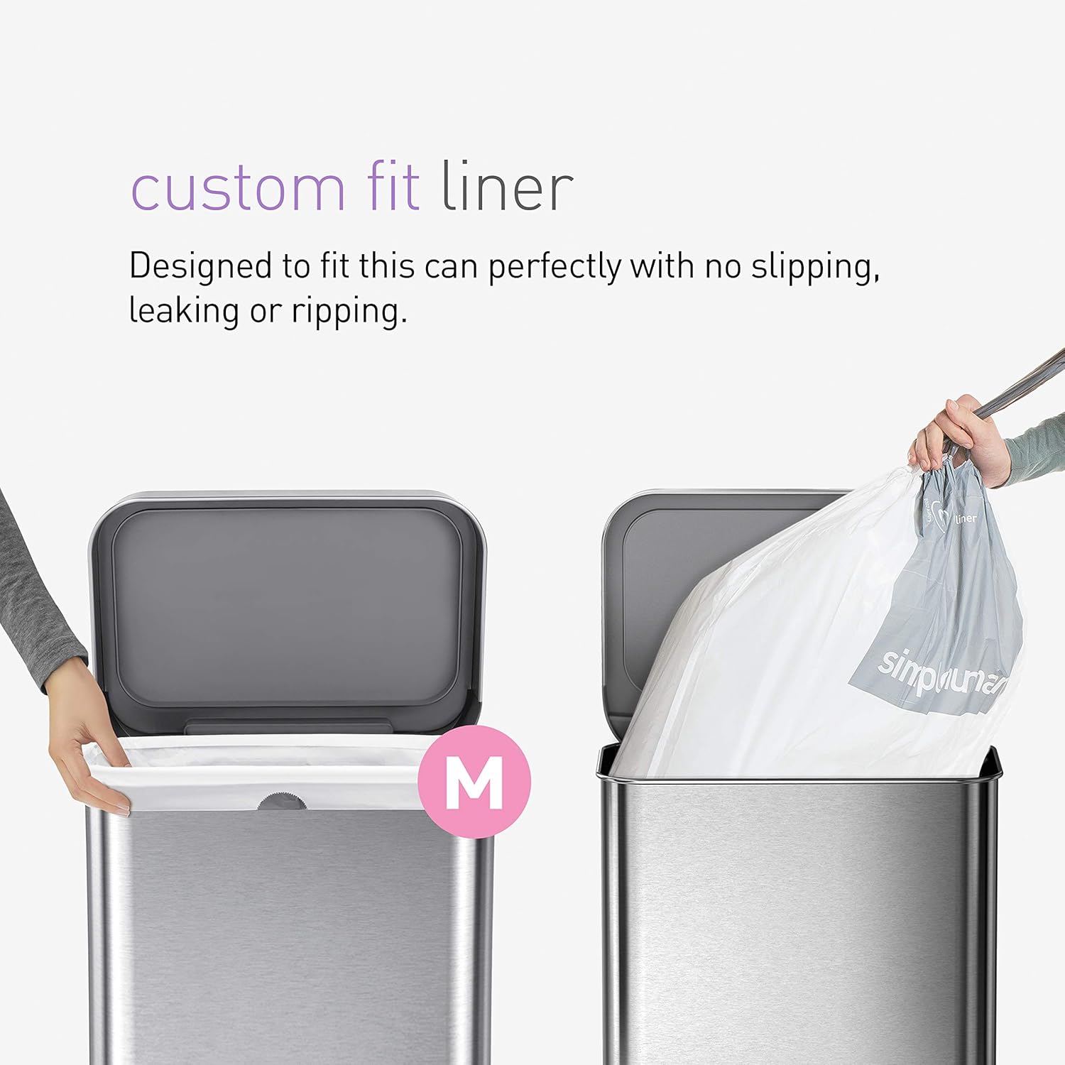 simplehuman 45 Liter Rectangular Hands-Free Kitchen Step Trash Can with Soft-Close, Brushed Stainless Steel with Plastic Lid: Home & Kitchen