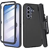 Thousandgear Compatible for Samsung S25 FE, Built in Screen Protector, Belt Clip Holster Heavy Duty Defender Case Dustproof Shockproof Protection (Black)